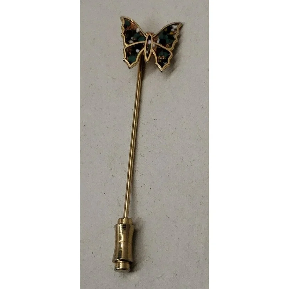 Vintage gold tone multi-color‎ enamel BUTTERFLY insect stick pin